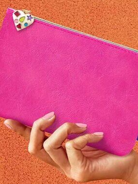 New Ipsy Vegan Leather Makeup bag. One side pink, one side cobalt blue
